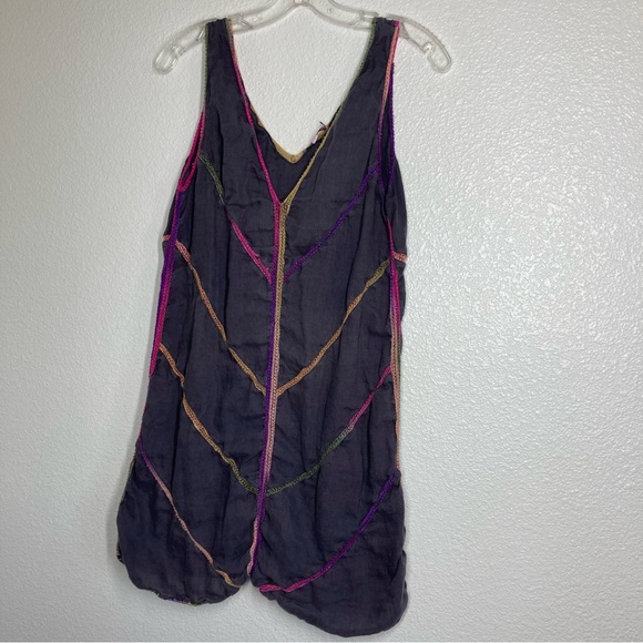 Calypso St. Barth Linen Mini Dress Medium Sleeves less Gray Rainbow Embroidered - Picture 11 of 16